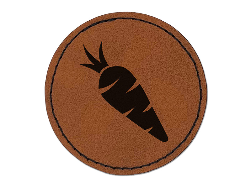 Carrot Vegetable Round Iron-On Engraved Faux Leather Patch Applique - 2.5"