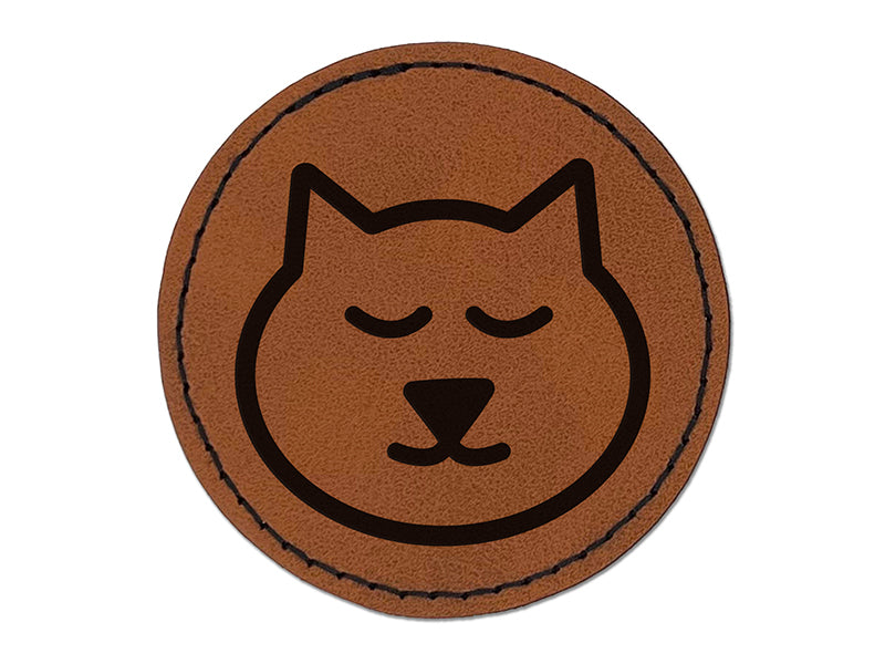 Cat Face Round Iron-On Engraved Faux Leather Patch Applique - 2.5"