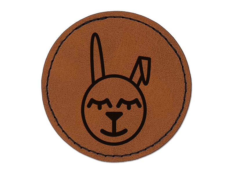 Cute Easter Bunny Face Round Iron-On Engraved Faux Leather Patch Applique - 2.5"