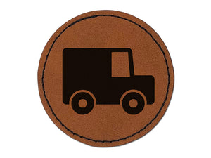Delivery Moving Truck Round Iron-On Engraved Faux Leather Patch Applique - 2.5"