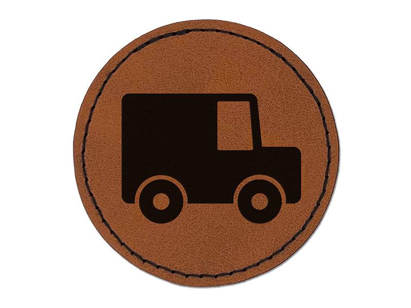 Delivery Moving Truck Round Iron-On Engraved Faux Leather Patch Applique - 2.5"