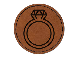 Diamond Ring Wedding Engagement Round Iron-On Engraved Faux Leather Patch Applique - 2.5"