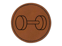 Dumbbell Gym Workout Exercise Round Iron-On Engraved Faux Leather Patch Applique - 2.5"
