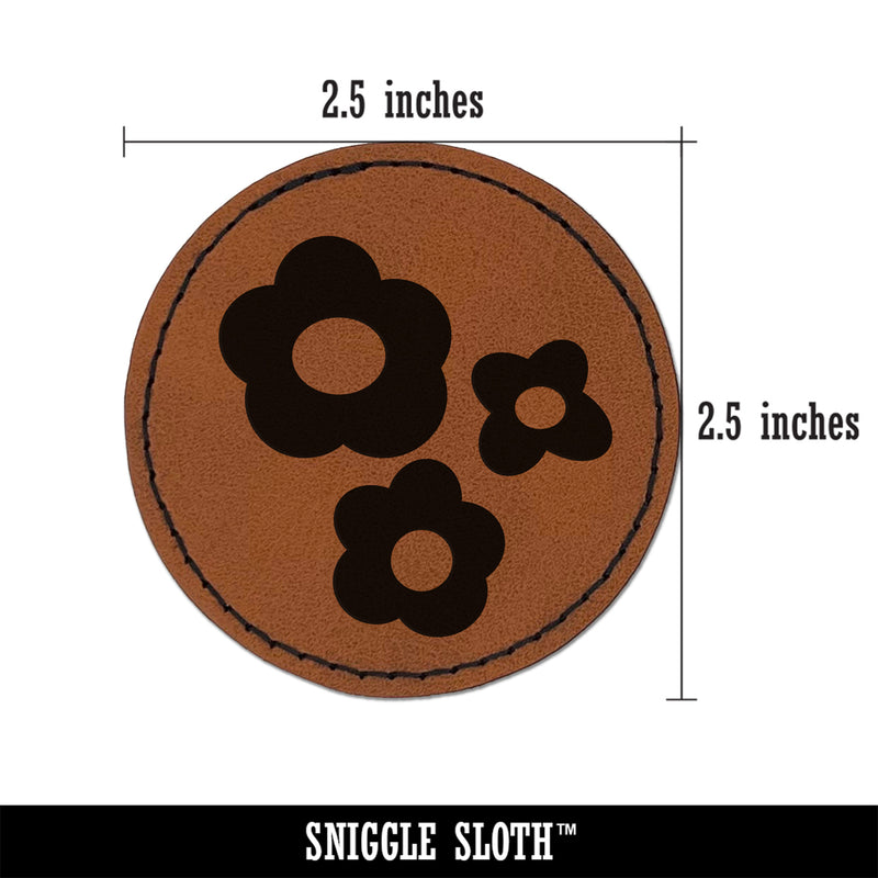 Flower Trio Round Iron-On Engraved Faux Leather Patch Applique - 2.5"