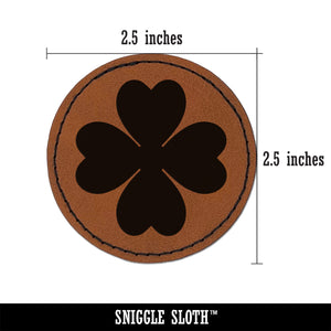 Four Leaf Clover Lucky Solid Round Iron-On Engraved Faux Leather Patch Applique - 2.5"