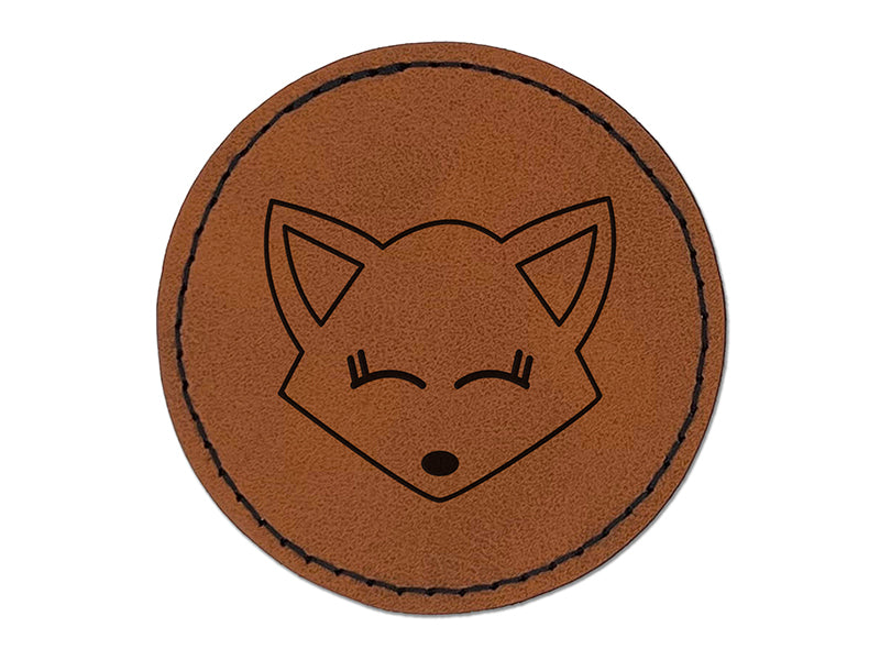 Fox Face Round Iron-On Engraved Faux Leather Patch Applique - 2.5"