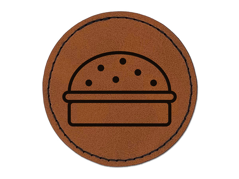 Hamburger Outline Fast Food Round Iron-On Engraved Faux Leather Patch Applique - 2.5"