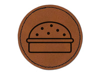 Hamburger Outline Fast Food Round Iron-On Engraved Faux Leather Patch Applique - 2.5"