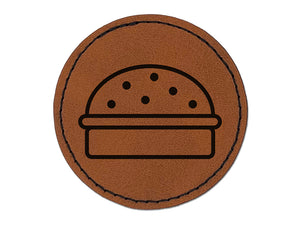Hamburger Outline Fast Food Round Iron-On Engraved Faux Leather Patch Applique - 2.5"