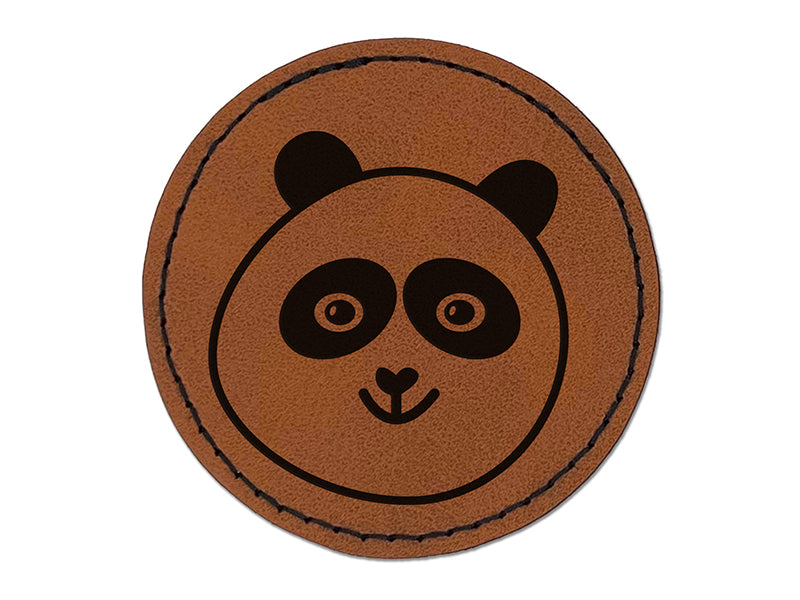 Happy Panda Face Round Iron-On Engraved Faux Leather Patch Applique - 2.5"