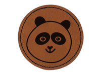 Happy Panda Face Round Iron-On Engraved Faux Leather Patch Applique - 2.5"