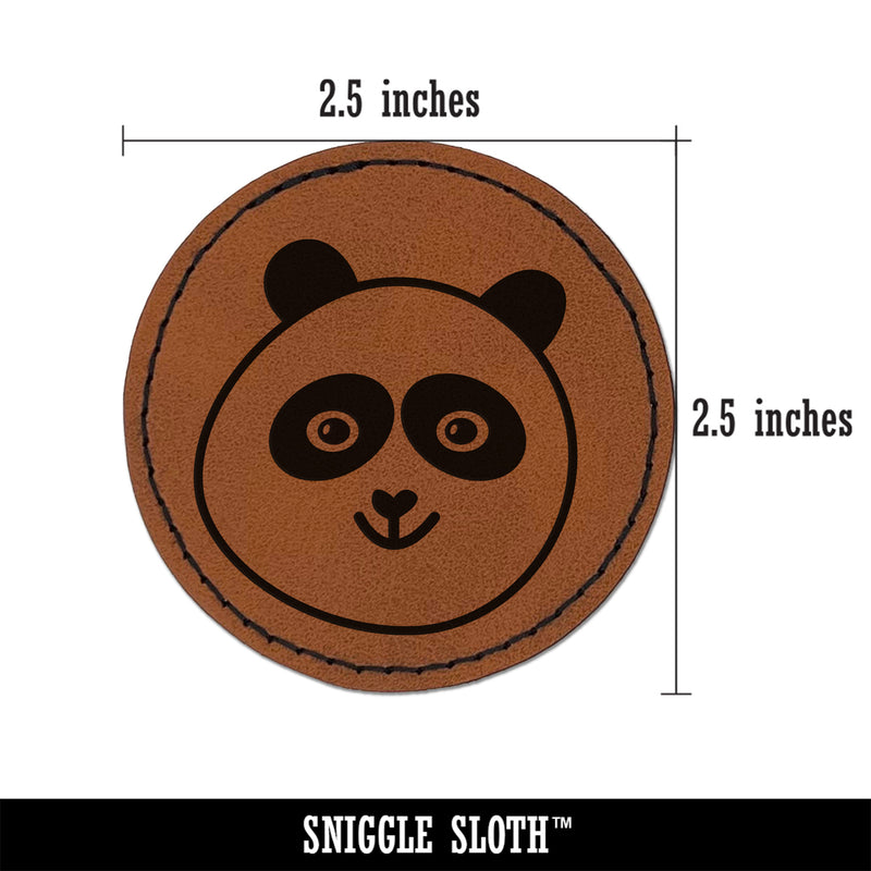 Happy Panda Face Round Iron-On Engraved Faux Leather Patch Applique - 2.5"