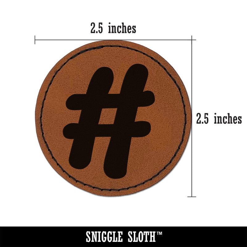Hashtag Number Sign Round Iron-On Engraved Faux Leather Patch Applique - 2.5"