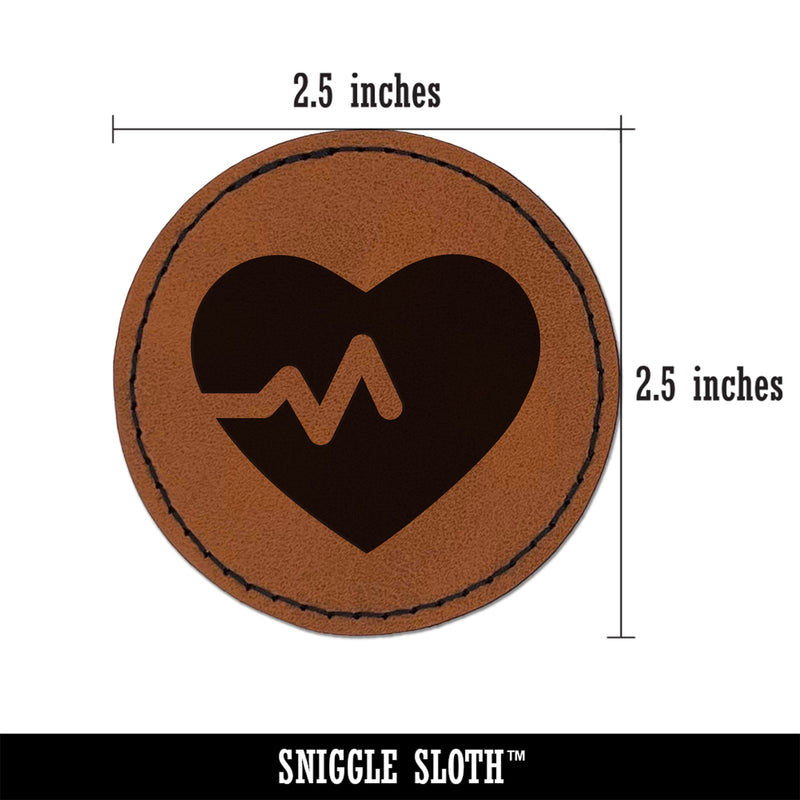Heart Beat Round Iron-On Engraved Faux Leather Patch Applique - 2.5"