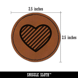 Heart with Stripes Round Iron-On Engraved Faux Leather Patch Applique - 2.5"