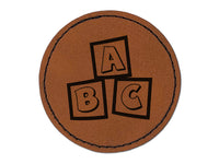ABC Kids Baby Blocks Round Iron-On Engraved Faux Leather Patch Applique - 2.5"