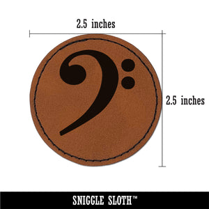 Bass Clef Music Round Iron-On Engraved Faux Leather Patch Applique - 2.5"