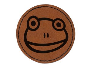 Cute Frog Face Round Iron-On Engraved Faux Leather Patch Applique - 2.5"