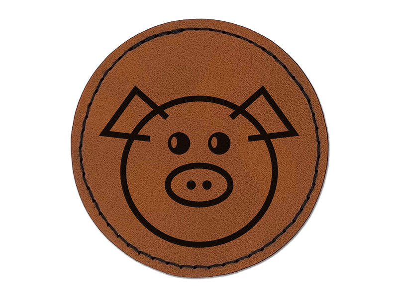 Cute Pig Face Round Iron-On Engraved Faux Leather Patch Applique - 2.5"