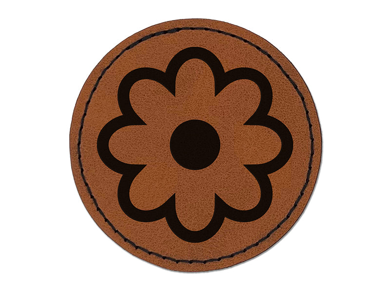 Flower Outline Round Iron-On Engraved Faux Leather Patch Applique - 2.5"