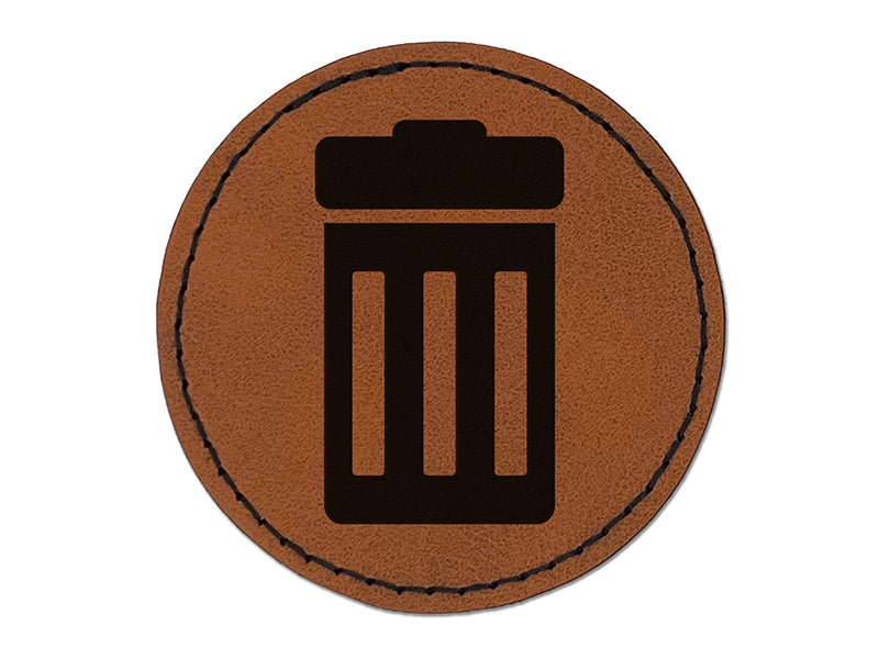 Garbage Trash Can Round Iron-On Engraved Faux Leather Patch Applique - 2.5"