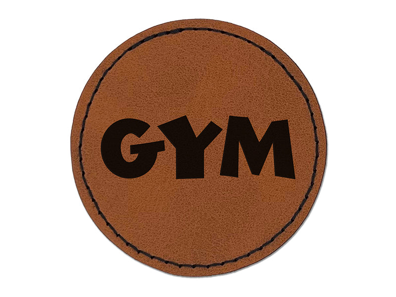 Gym Text Round Iron-On Engraved Faux Leather Patch Applique - 2.5"