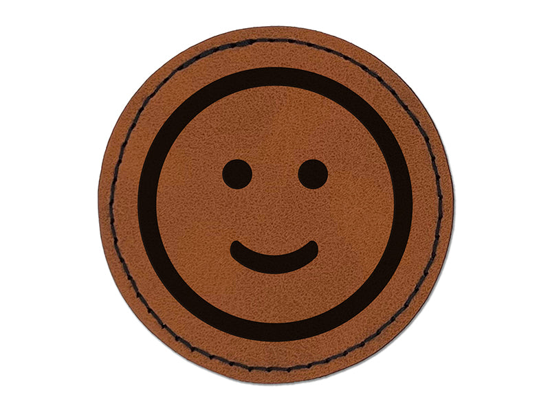 Happy Face Smile Good Job Round Iron-On Engraved Faux Leather Patch Applique - 2.5"