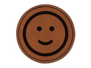 Happy Face Smile Good Job Round Iron-On Engraved Faux Leather Patch Applique - 2.5"