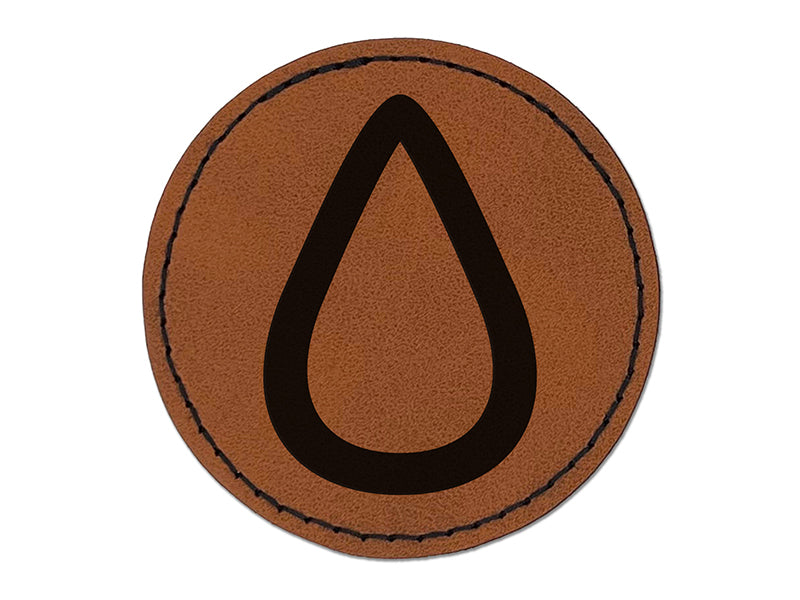 Hydrate Tracker Water Drop Outline Round Iron-On Engraved Faux Leather Patch Applique - 2.5"