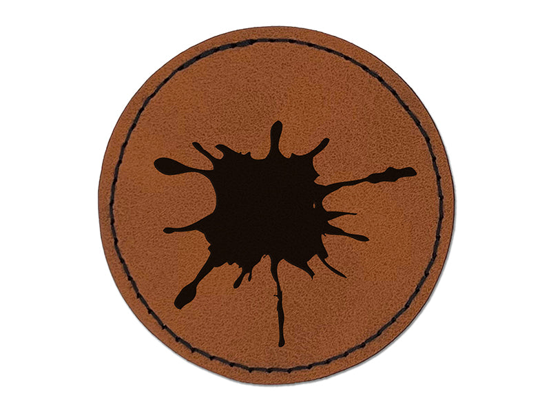 Ink Splatter Round Iron-On Engraved Faux Leather Patch Applique - 2.5"