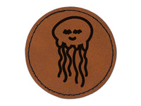 Jellyfish Doodle Round Iron-On Engraved Faux Leather Patch Applique - 2.5"