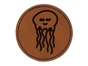 Jellyfish Doodle Round Iron-On Engraved Faux Leather Patch Applique - 2.5"