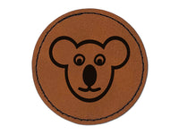 Koala Face Round Iron-On Engraved Faux Leather Patch Applique - 2.5"