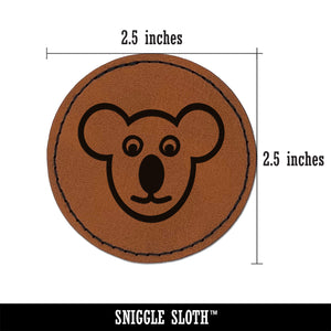 Koala Face Round Iron-On Engraved Faux Leather Patch Applique - 2.5"