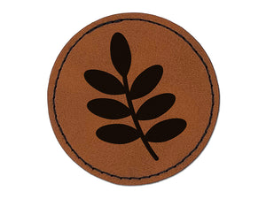 Leaf Branch Solid Round Iron-On Engraved Faux Leather Patch Applique - 2.5"