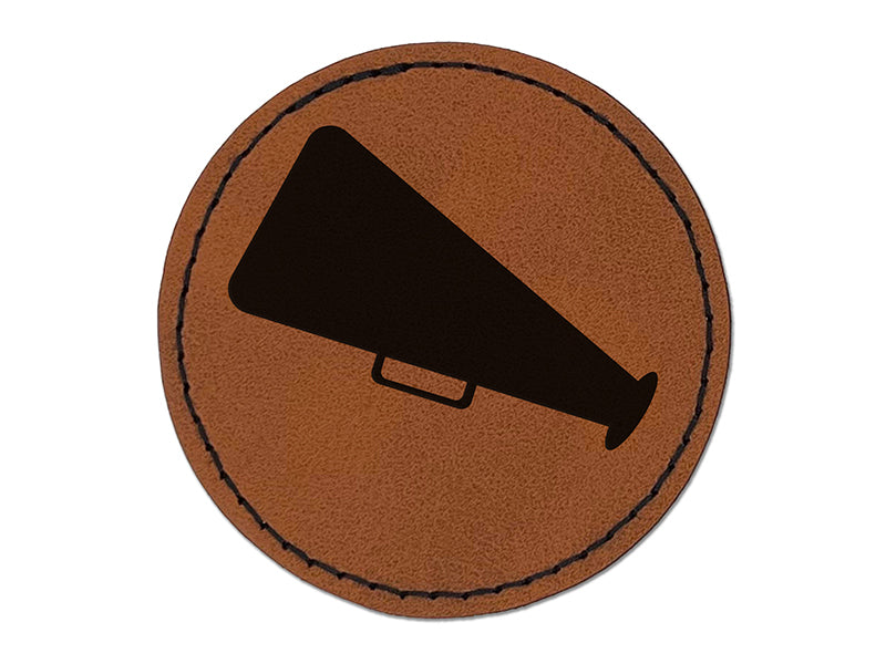 Megaphone Bullhorn Coach Cheerleading Round Iron-On Engraved Faux Leather Patch Applique - 2.5"