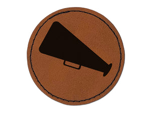 Megaphone Bullhorn Coach Cheerleading Round Iron-On Engraved Faux Leather Patch Applique - 2.5"