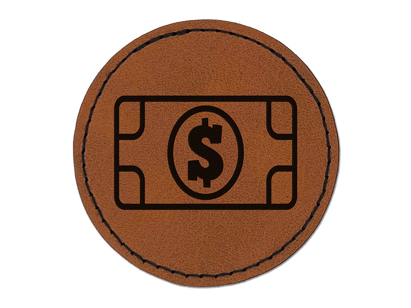 Money Cash Bills Round Iron-On Engraved Faux Leather Patch Applique - 2.5"