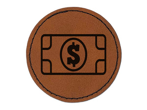 Money Cash Bills Round Iron-On Engraved Faux Leather Patch Applique - 2.5"