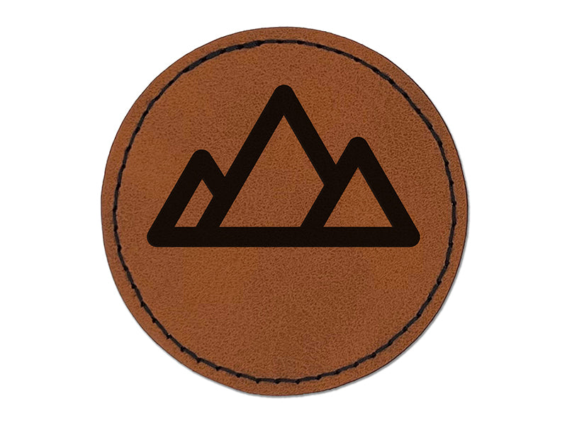 Mountain Range Round Iron-On Engraved Faux Leather Patch Applique - 2.5"