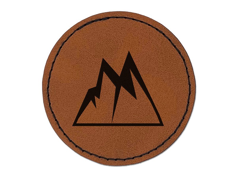Mountains Jagged Round Iron-On Engraved Faux Leather Patch Applique - 2.5"