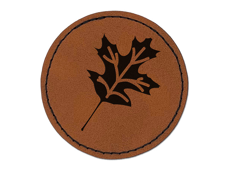 Oak Leaf Round Iron-On Engraved Faux Leather Patch Applique - 2.5"