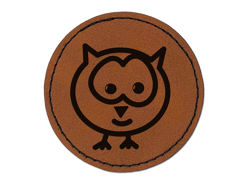 Owl Doodle Round Iron-On Engraved Faux Leather Patch Applique - 2.5"