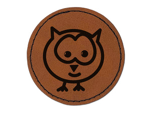 Owl Doodle Round Iron-On Engraved Faux Leather Patch Applique - 2.5"