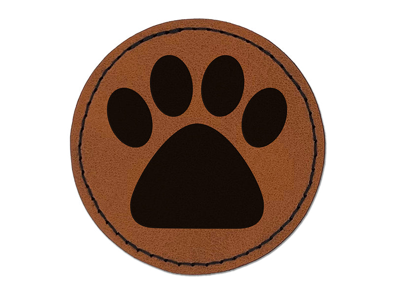 Paw Print Solid Round Iron-On Engraved Faux Leather Patch Applique - 2.5"