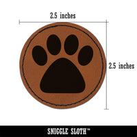 Paw Print Solid Round Iron-On Engraved Faux Leather Patch Applique - 2.5"