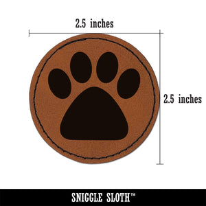 Paw Print Solid Round Iron-On Engraved Faux Leather Patch Applique - 2.5"