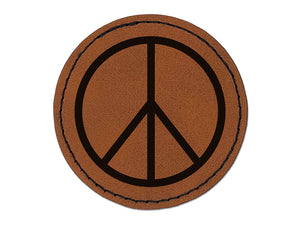 Peace Sign Round Iron-On Engraved Faux Leather Patch Applique - 2.5"