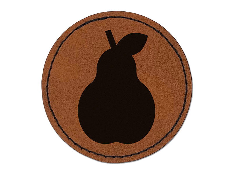 Pear Fruit Solid Round Iron-On Engraved Faux Leather Patch Applique - 2.5"