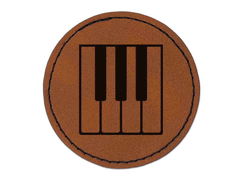 Piano Keys Music Round Iron-On Engraved Faux Leather Patch Applique - 2.5"